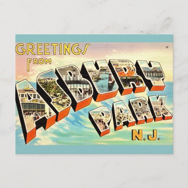 Postal Postcard de Retro Asbury Park NJ (Anverso)