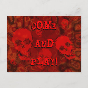 Postal Postcard de Skull Specters Red 'Come and Play!'