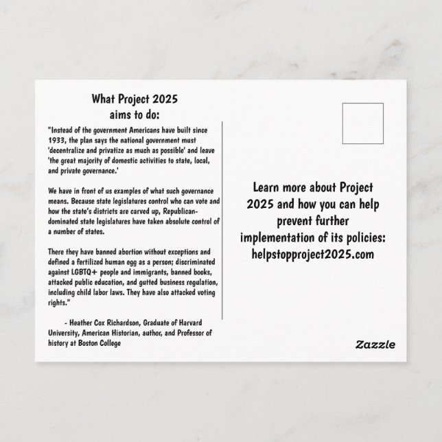 Postal Postcard de Stop Project 2025 (Reverso)