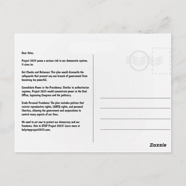 Postal Postcard de Stop Project 2025 (Reverso)