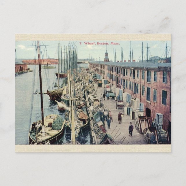 Postal Postcard de vintage Boston Wharf (Anverso)