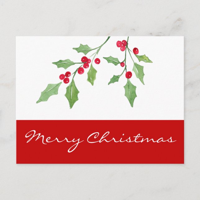 Postal Postcard de Watercolor Holly Sprigs (Anverso)