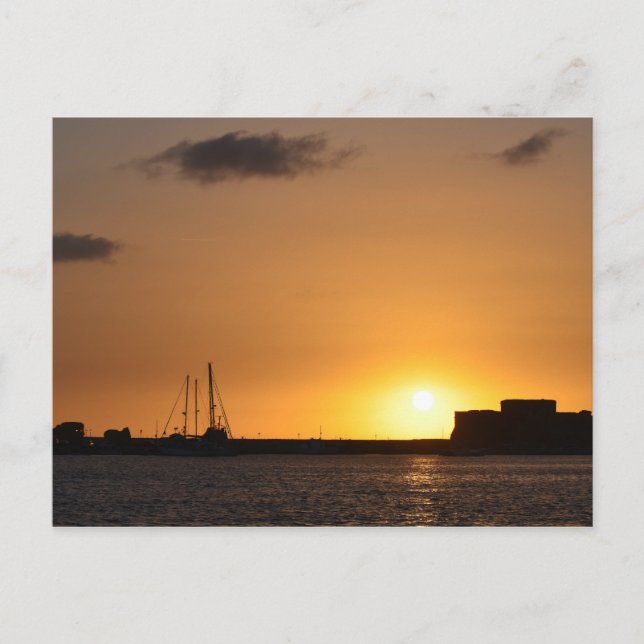 Postal Postcard del castillo de Paphos Sunset en Chipre (Anverso)