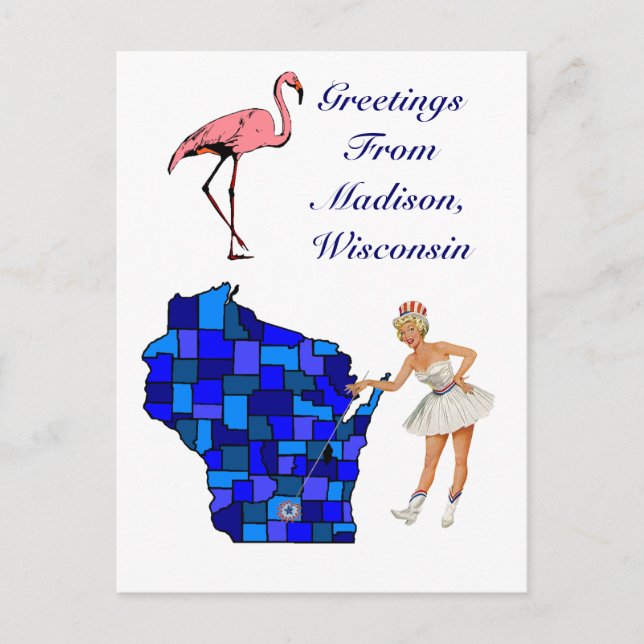 Postal Postcard del mapa de estado de Madison Wisconsin d (Anverso)