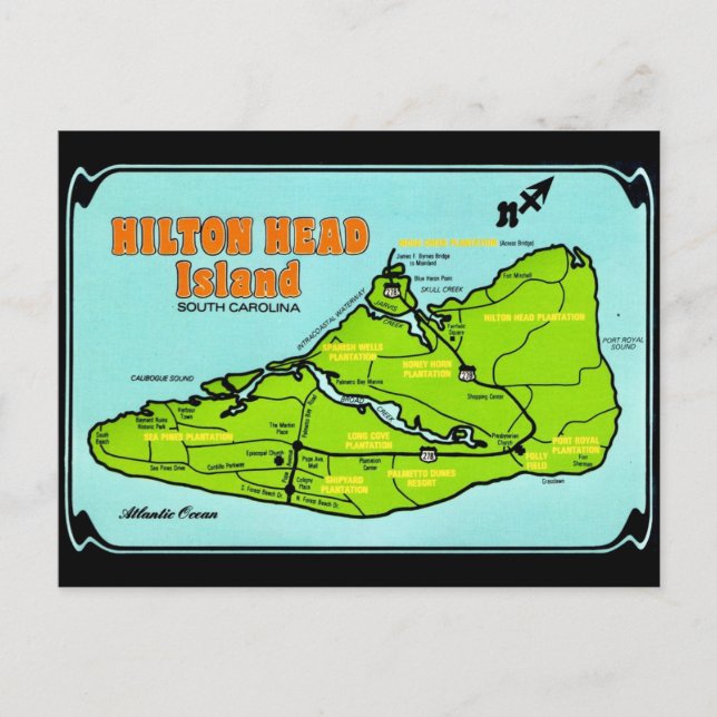 Postal Postcard del mapa de la isla de Hilton Head SC (Anverso)