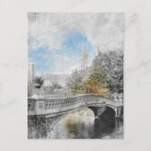 Postal Postcard del puente de Central Park - Watercolor N