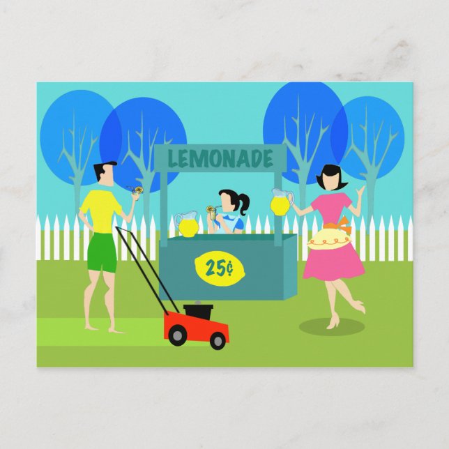 Postal Postcard del stand de lemonade infantil retro (Anverso)