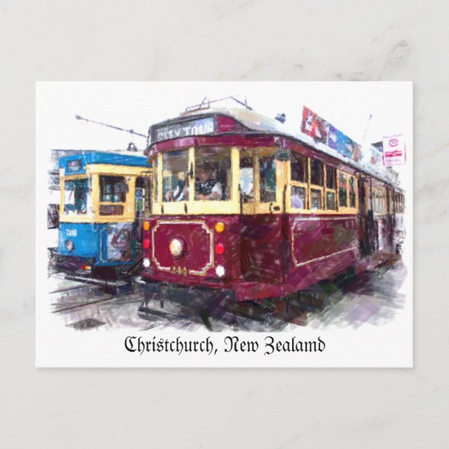 Postal Postcard del tranvía de Christchurch (Anverso)