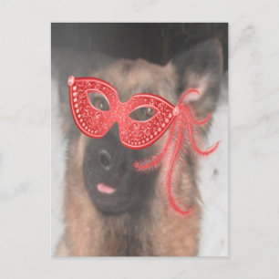 Postal Postcard El pastor alemán Mardi Gras Mask Red