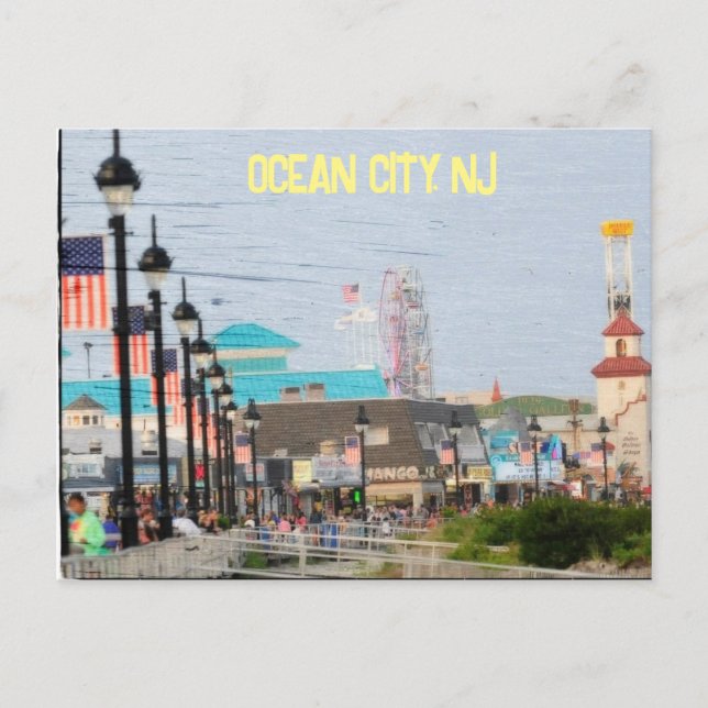 Postal Postcard en el paseo marítimo de Ocean City, Nueva (Anverso)