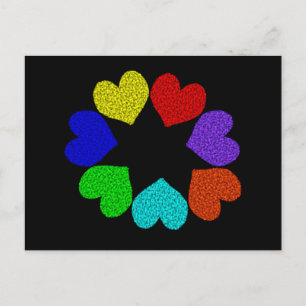 Postal Postcard floral Rainbow Love Hearts