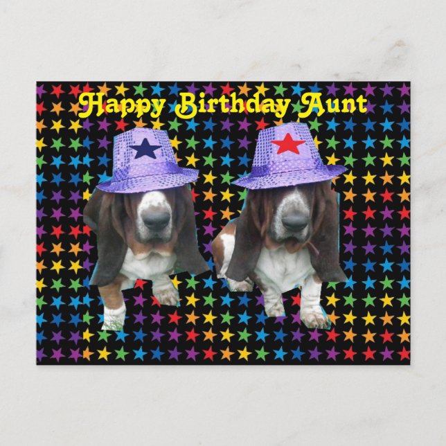 Postal Postcard Happy Aunt Birday Basset (Anverso)