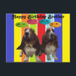 Postal Postcard Happy Birday Brother Basset<br><div class="desc">Postcard Happy Birday Brother - 2 basset hoyos en rayas arcoiris con caras sonrientes</div>