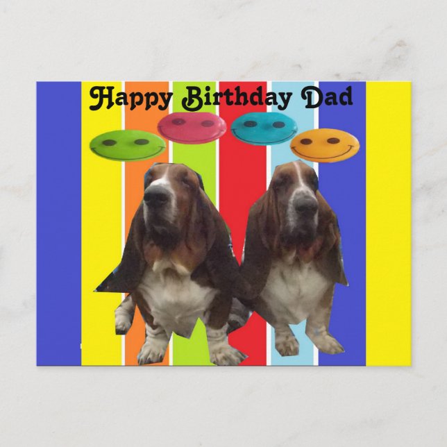 Postal Postcard Happy Birday Dad Basset (Anverso)