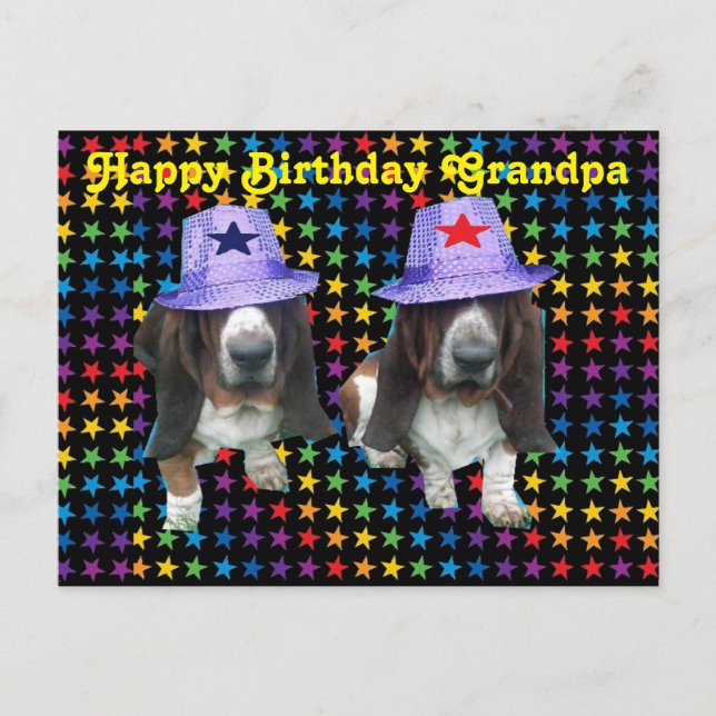Postal Postcard Happy Grandpa Birthday Basset (Anverso)
