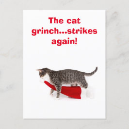 Postal Postcard Humor Katze schleppt Weihnachtsmütze weg