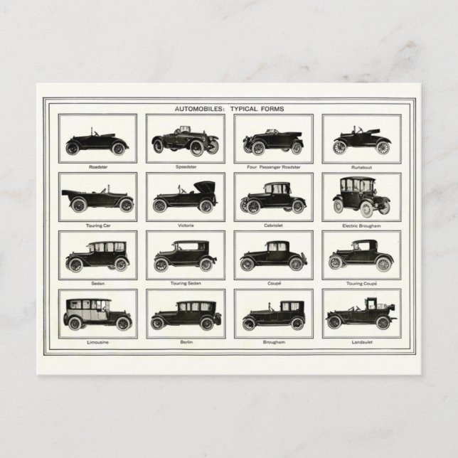 Postal Postcard - Ilustracion de automóviles de época (Anverso)