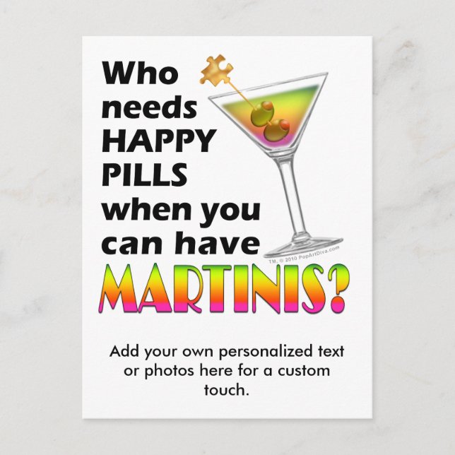 Postal Postcard - Martinis v. Happy Pills (Anverso)