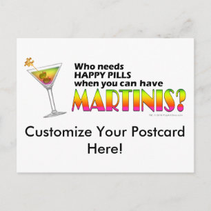 Postal Postcard - Martinis v. Happy Pills