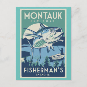 Postal Postcard paradisíaca del pescador de Montauk en Nu