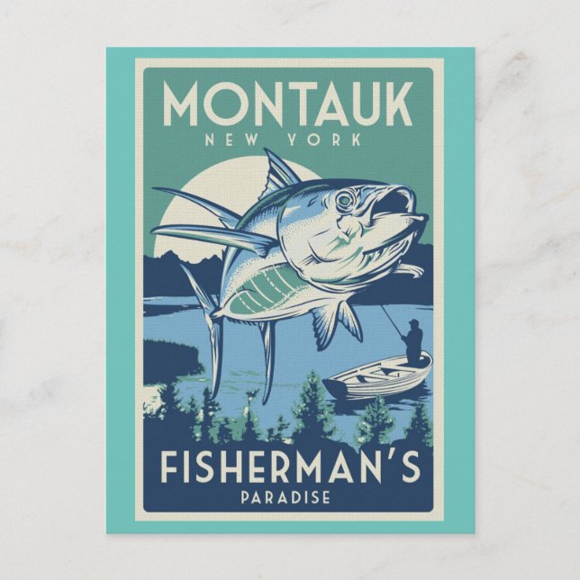 Postal Postcard paradisíaca del pescador de Montauk en Nu (Anverso)