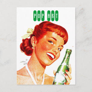 Postal Postcard Retro Gal estilo con Soda PUN FUN Pop Art