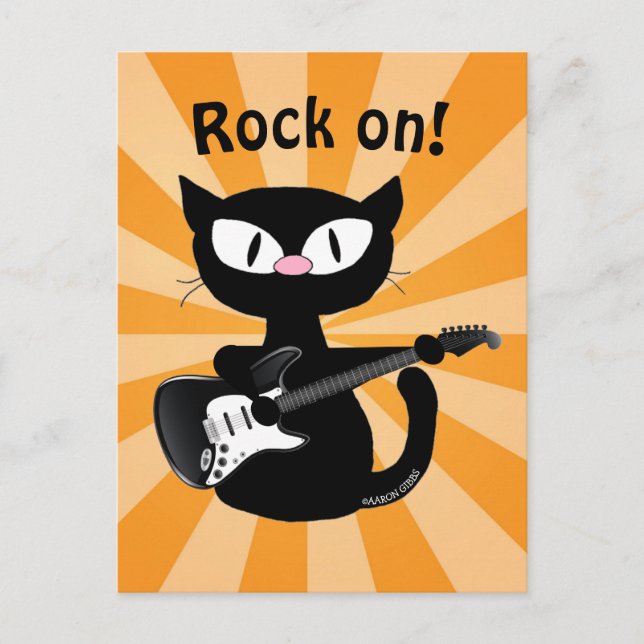 Postal Postcard - ¡Rock on! Guitar Rocker Black Cat (Anverso)
