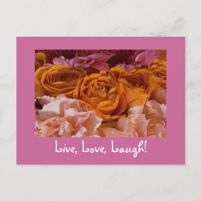 Postal Postcard rosas - Live, Love, Laugh (Anverso)
