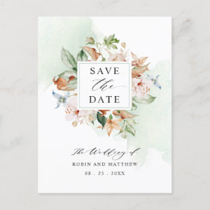 Postal Postcard Save the Date Earthy Blooms Green Boda
