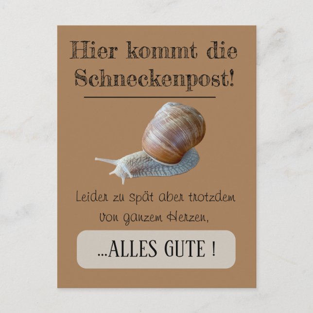 Postal Postcard Schnecke symbolisch Nachträgliche Grüße (Anverso)