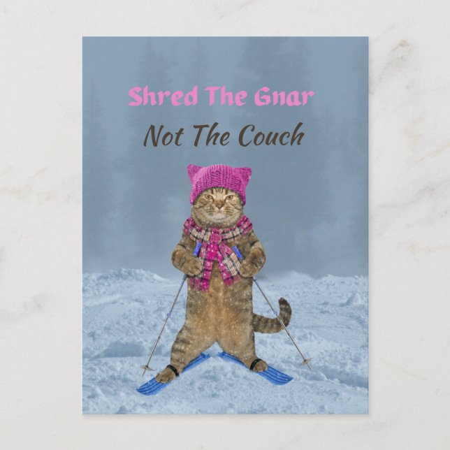 Postal Postcard, Shred the Gnar Ski Cat (Anverso)