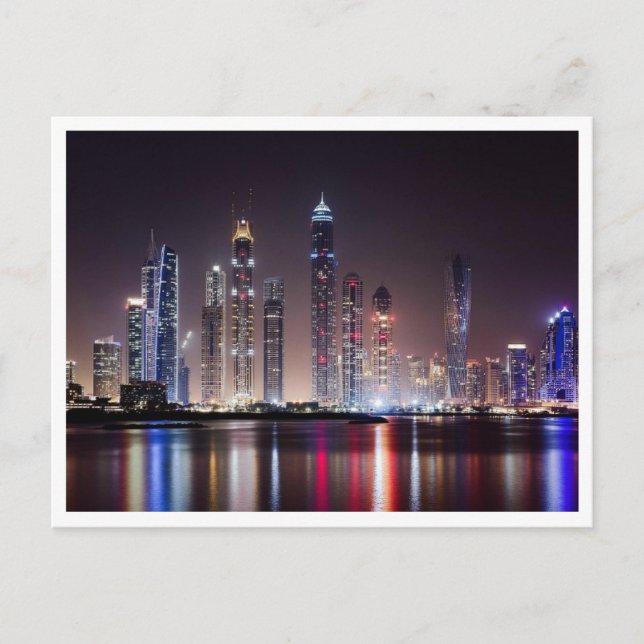 Postal Postcard - Skyline de Dubai de noche (Anverso)