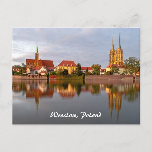 Postal Postcard sobre las reflexiones del río Wroclaw (Anverso)