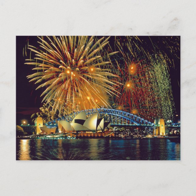 Postal Postcard Sydney Opera House (fuegos artificiales), (Anverso)