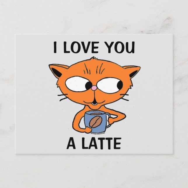 Postal Postcard - TE AMO UN LATTE Café Pun humorístico (Anverso)