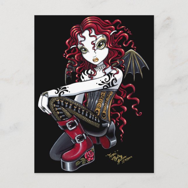 Postal Postcard Terri Red Tattooed Faerie (Anverso)