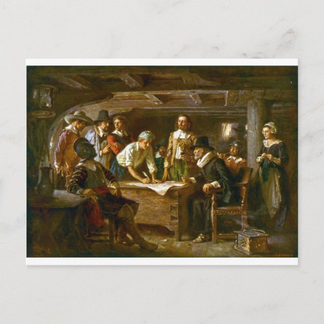 Postal Postcard The Mayflower Compact 1620 Ferris (Anverso)