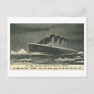 Postal Postcard THE TITANIC 'Among the Icebergs' en 1912