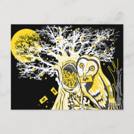 Postal Postcard – Urban Tree Owl & Wealth Surreal Pop-Art