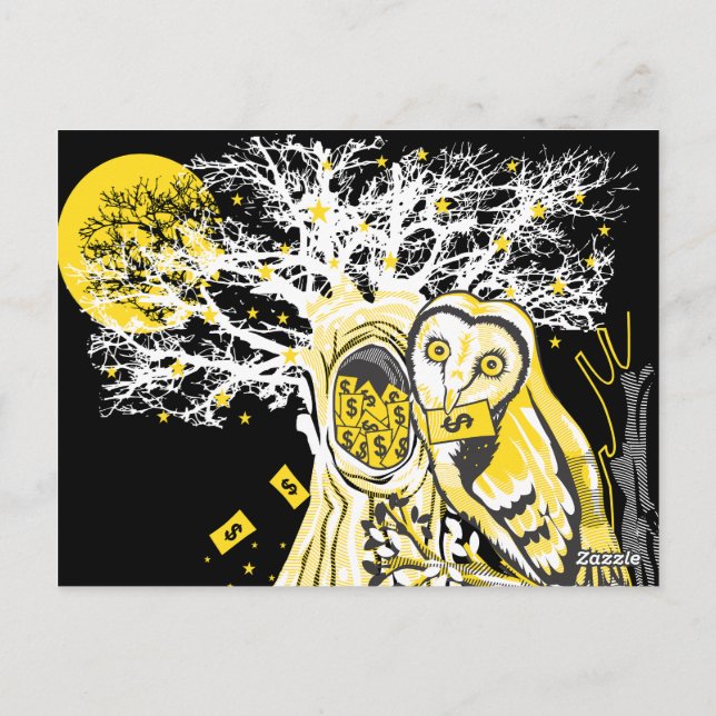 Postal Postcard – Urban Tree Owl & Wealth Surreal Pop-Art (Reverso)