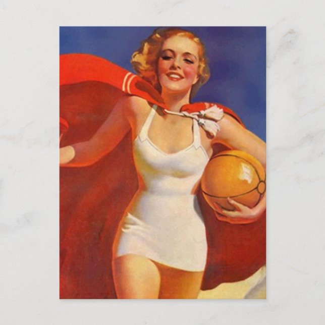 Postal Postcard Vintage Beach Travel Vacation Lady PC (Anverso)