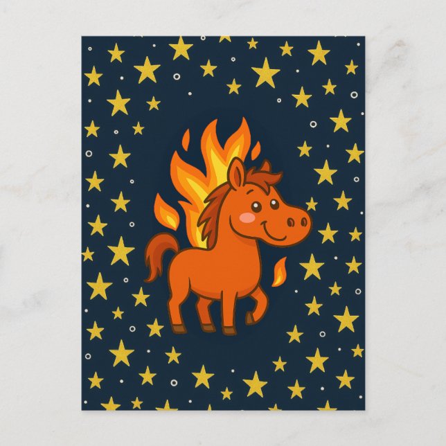 Postal Postcard with a red horses (Anverso)