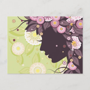 Postal Postcard with woman face silhouette and flowers