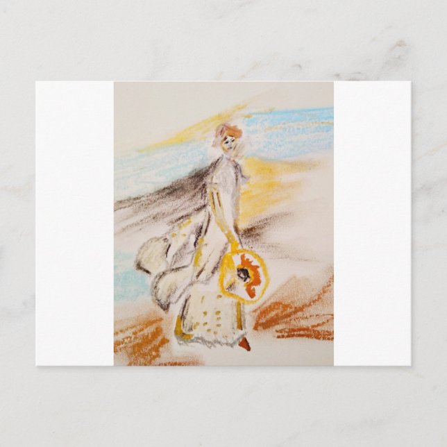 Postal Postcard woman on sand (Anverso)