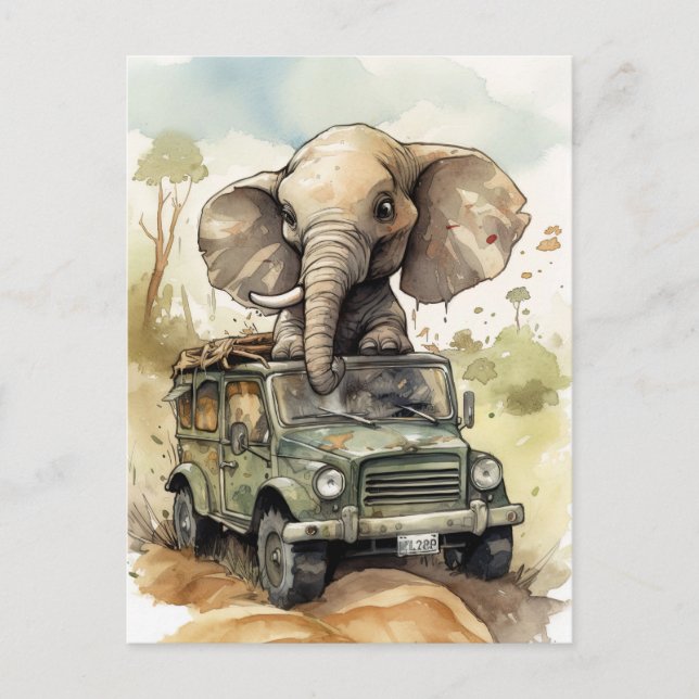 Postal Postcarta africana sobre elefante de Safari (Anverso)