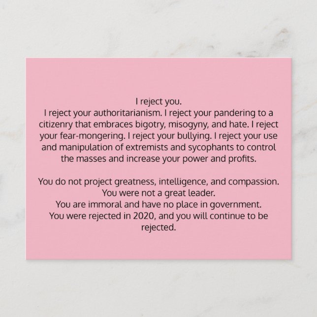 Postal Postcarta al ex presidente Trump (Anverso)