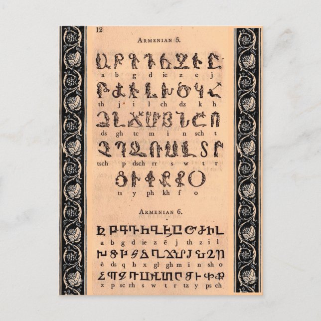Postal Postcarta alfabética armenia (Anverso)