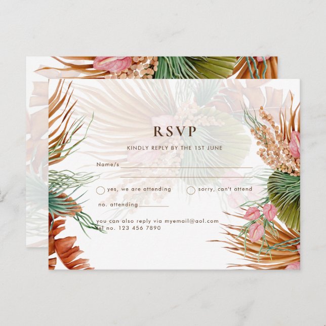 Postal Postcarta BOHO Pampas Grass Floral Tropical Boda (Anverso / Reverso)