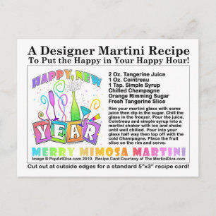 Postal Postcarta con receta de Mimosa Martini de Año Nuev