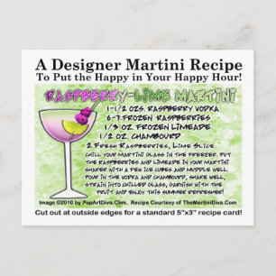Postal Postcarta con receta de Raspberry Lime Martini